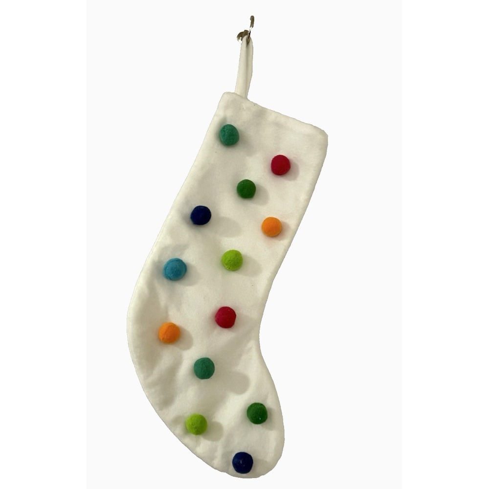 Wondershop Fleece with Colorful Pom Poms Christmas Stocking White 19" NEW